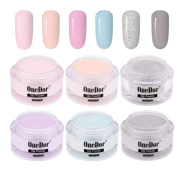 OneDor Nail Dip Dipping Powder – Acrylic Color Pigment Powders Pro Collection System, (6 Refreshing Colors Set-10g)