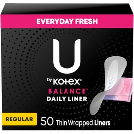 U by Kotex Balance Daily Panty Liners, Wrapped, Light Absorbency, Regular Length, 50 Count (Packaging May Vary)