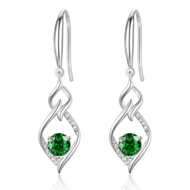 Sterling Silver Drop Earrings for Women, Hypoallergenic Silver Dangle Earring with Green Cubic Zirconia Double Twisted Linear Marquise Loops Wire CZ Hook Linear Earring Jewellery Gifts for Her Girls