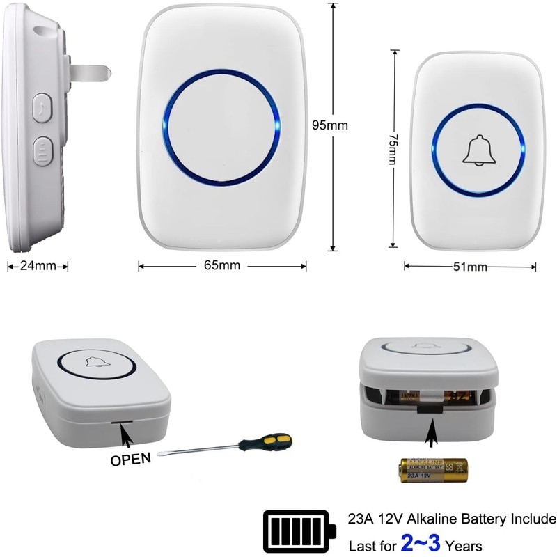 FullHouse Wireless Doorbell Kit Waterproof, Distinguish Front and Back Door