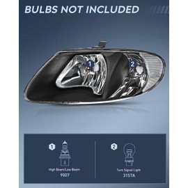 Nilight Headlight Assembly for 2001 2002 2003 2004 2005 2006 2007 Chrysler Town & Country 2001-2003 Voyager 2001-2007 Dodge Grand Caravan Replacement Black Housing Clear Reflector