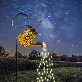 Solar Garden Watering Can Lights,Solar Waterfall Lights with Cascading Lights Waterproof Charging Board,Garden Decor for Outside,Outdoor Solar Light String Fairy LED Hanging Lantern for Yard Decor PY