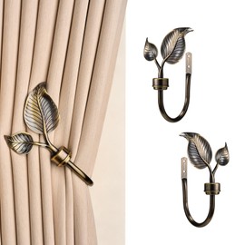 SUQ I OME Vintage Leaf Shaped Curtain Holdbacks, Bronze, 1 Pair