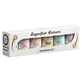 Sugarflair Lebensmittelfarbe Max Konzentriert Set/6, Max Concentrate Paste Colour Lebensmittel Farbstoff Hoch Konzentriert, EXTRA Blue, Red, Orange, Yellow, Green, Purple - 6x25g