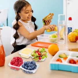 10 Sets Double Compartment Condiment Container with Lids, Reusable Snack Containers with Spoons, BPA Free,Travel Condiment Containers for To-Go Sauce,Snack,Sampling