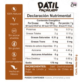 BOWL BAR | Dátil Enchilado 100% natural, vegano, sin azúcar añadida, sin gluten y sin conservadores. 150gr