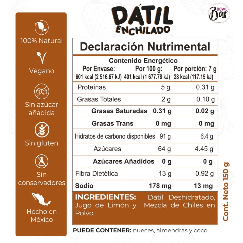 BOWL BAR | Dátil Enchilado 100% natural, vegano, sin azúcar