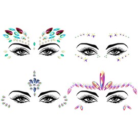 HAIKING Face Gems, 4 Pcs Acrylic Crystal Face Stickers for Face Makeup, Nails, Crafts, Party (4 Styles)