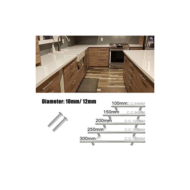 2X Brushed Steel T Bar Handles Kitchen Cupboard Cabinet Door