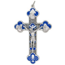 3.75" Tertium Millennium Holy Trinity Cross Crucifix Pendant | Great Catholic Gift for First Holy Communion or Confirmation | Christian Accessory (Silver-Tone)