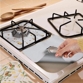 Cover Gas Hob, E Liner for Gas Hob, Stove Cover for Gas Stove Silver, Gas Stove Burner Covers, Stove Cover Set of 6 Reusable Fibreglass Gas Hob Protection Mat Pad Kitchen (Silver)