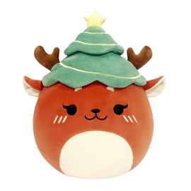 LAIDFUN Reindeer Merry Plush Pillow with Christmas Tree Hat, Soft Holiday Stuffed Animal 12in