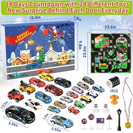 MOVINPE Cars Advent Calendar for Kids Boys 2024 Christmas, 24 Pull Back Racing Car Alloy Vehicles Playsets with Play Mat City Map Race Signposts Winner Cup Gold Medal Countdown Days to Christmas