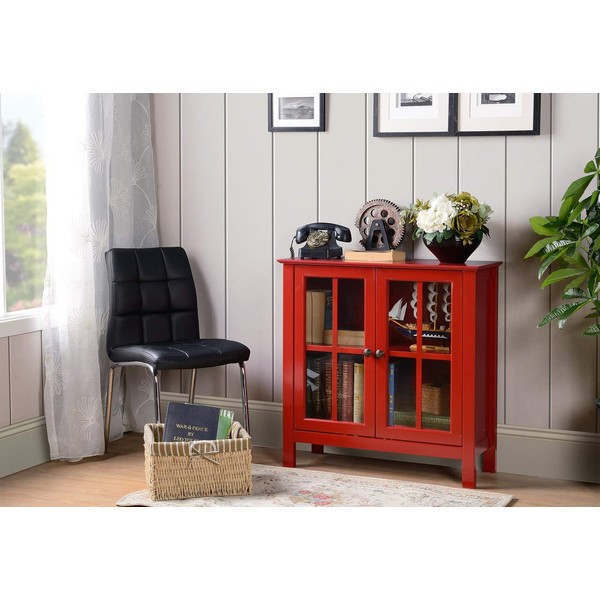 American Furniture Classics OS Home and Office Accent and Display Cabine Glass Door Cabinet, Red Paint