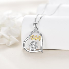 JERWLI Angel Numbers Necklace S925 Sterling Silver 444 Lucky Number Necklace Numerology Jewelry For Women Female Mother Day’S Birthday Gift