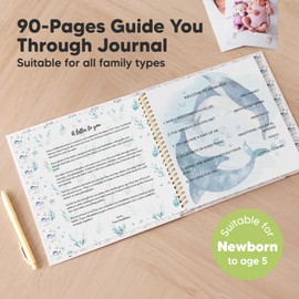 First 5 Years Baby Memory Book Girl, Boy - 90 Pages Hardcover First Year Milestone Keepsake Book, Newborn Scrapbook for New Parents, Minimalist Photo Album Journal, Gift for Baby Shower (SeaWorld)