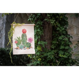 Moslion Cactus Garden Flags Double Sided Watercolor Green Garden Cacti Stones Pink Flower Yard Flag 12.5x18 Inch Burlap Banners Home Decorative Outdoor Villa