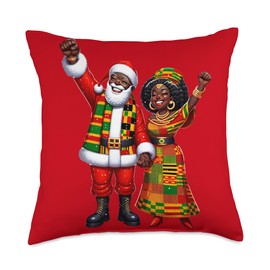 Black African American Santa Claus Kente Christmas pjs 2023 Throw Pillow
