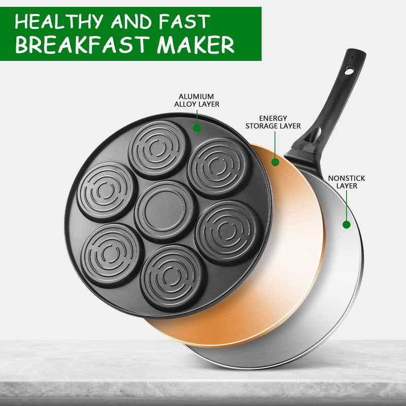 KRETAELY Nonstick Pancake Pan Pancake Griddle With 7-mold Design Mini