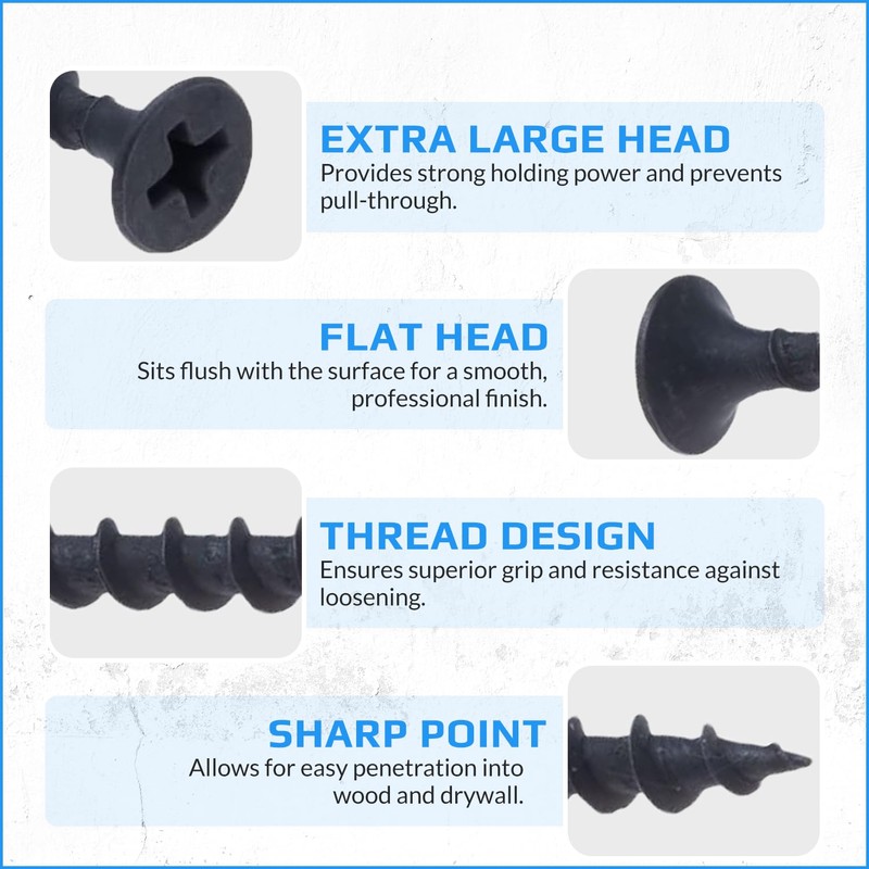 3.5 x 55 mm Black Drywall Screws, Self-Tapping, Phillips Countersunk