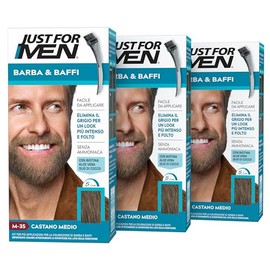Just for Men Beard & Moustache, Beard Colour for Men, Medium Brown, Dye, Removes Grey Hair, with Applicator Comb - M35 (Pack of 3)