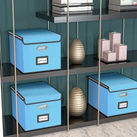 Huolewa Upgraded Portable File Organizer Box Office Document Storage with Lid, Linen Hanging Filing Storage Boxes, Decorative Home/Office Filing System for File and Folders Storage (Sky-Blue)