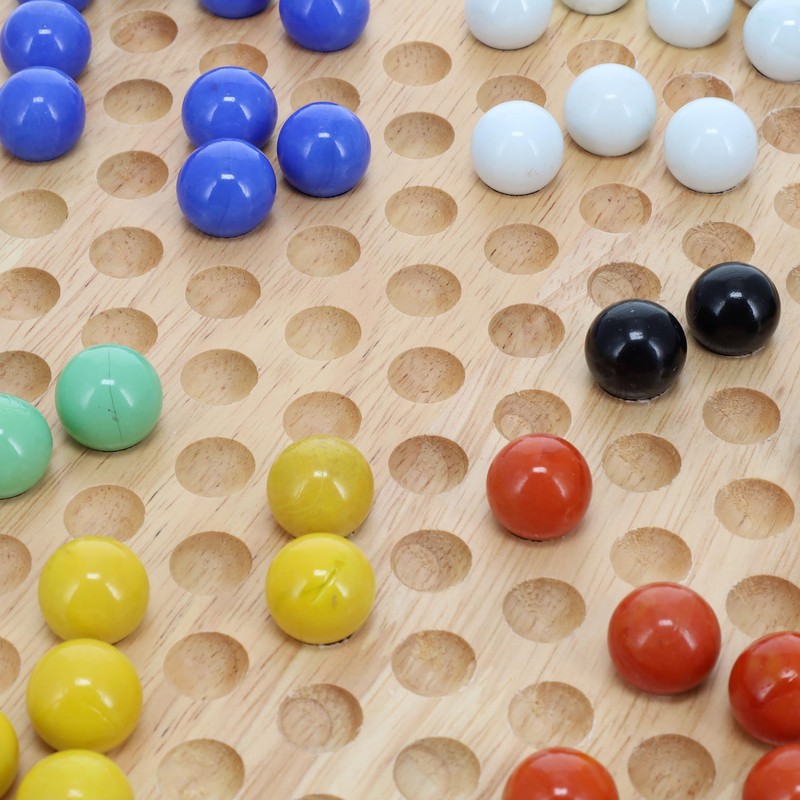 WE Games Solid Wood Chinese Checkers Set with Glass Marbles