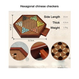 Younglingn 12.5" All Natural Wood Chinese Checkers with Storage Drawer and Glass Marbles Checkers Board Games for Family