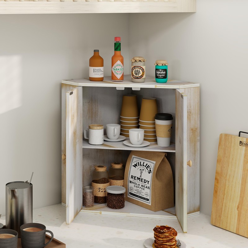 Trironsun Corner Bread Box for Kitchen Counter Double Layer Bamboo