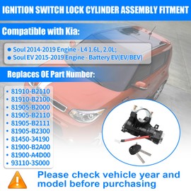 KAVIUS 81910-B2100 Ignition Switch Assembly with 2 Keys Compatible with Kia Soul Base 2014-2019 | Soul EV 2015-2019 Complete Ignition Switch Lock Cylinder Assembly Replaces 81905-B2000 8145034190