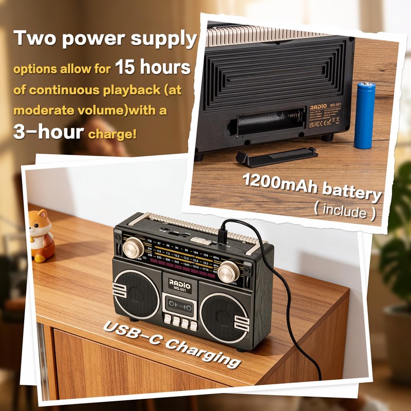 Tendak Portable Retro Radio AM/FM/SW with Dual Speakers