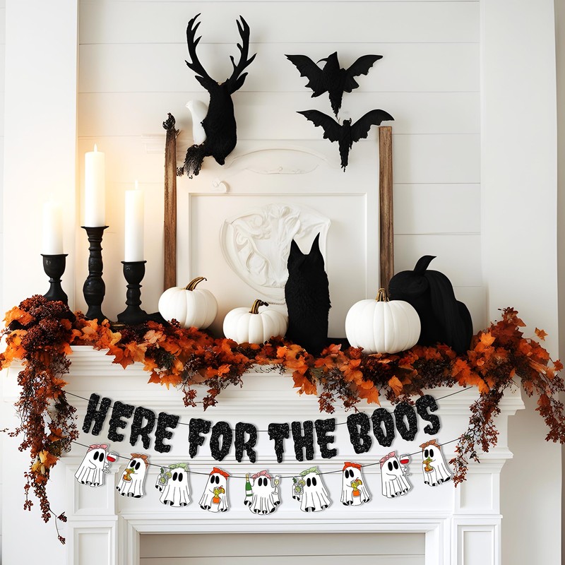 Halloween Ghost Party Banner, Here for the Boos Glitter Banner