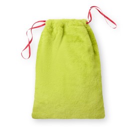 The Grinch Present Sack | Soft Fur Embroidered Multipurpose Christmas Theme Pouch | Green Festive Whoville Animated Character Drawstring Gift Bag | Seasonal Xmas Movie Merchandise Gift