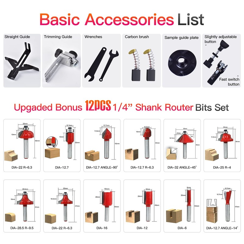 Compact Palm Router Tool, 800W Hand Wood Trimmer Router with