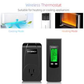 Hycency Programmable Wireless Plug in Thermostat Outlet, Electric Thermostat Controlled Outlet with Built-in Temperature Sensor Remote Control (Black)