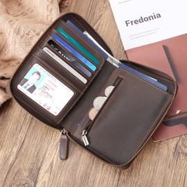 Polare Full Grain Leather Travel Passport Wallet with YKK Zipper and RFID Blocking Document Organizer Holder 2 Passports (Cocoa Brown)