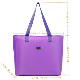 AOTIAN Large Capacity Reusable Grocery Shopping Bag with Zip Women's Ultra-light Foldable Handbag Tote Travel Shoulder Bag with Small Purse Beach Bag Gymbag for Ladies and Girls, Light Purple