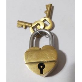 Brass Padlock - Lock with Keys - Working Functional - Brass Made Padlock Heart Shape Love Lock (Small)