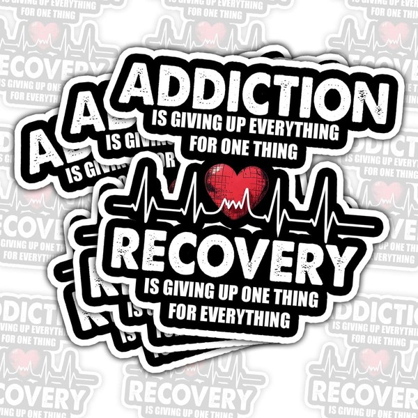 (3 Pcs) Addiction vs Recovery Sticker – Motivational Quote Sobriety