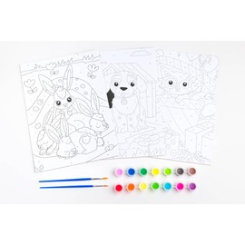 Art Fantastic Cute Animals Triple Set - Paint by Numbers for Children - Painting by Numbers Activity Set for Kids Age 6-14 - Arts and Crafts Gifts - Includes 3 Pictures & 14 Kids Paints