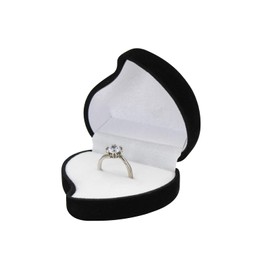 FuninCrea Velvet Ring Box Single Ring Holder Jewellery Gift Boxes Heart-Shaped Wedding Ring Box Small Engagement Ring Box for Marriage, Proposal, Engagement Ceremony (Black)