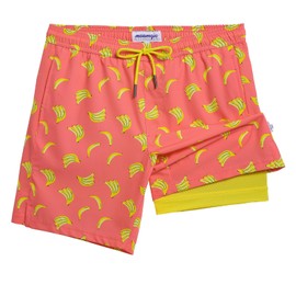 maamgic Mens Swim Trunks with Compression Liner 7 Inch Inseam Mens Bathing Suit Quick Dry Swimming Trunks Swimsuit Banana Orange Large