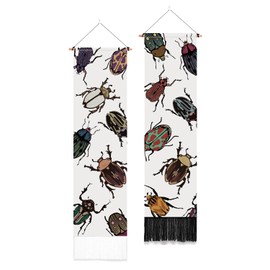 PLIGREAT 2 Pack Bohemian Beetle Wall Tapestry Aesthetic Vertical Wall Hanging for Bedroom Living Room Home Decor Long Narrow Art Tapestry with Tassels, 52" x 13"/130 x 33cm
