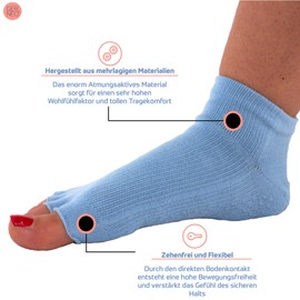 GERNEO® - The original - premium yoga pilates ballet gymnastics fitness socks open and non-slip - toe-free footsies, Horizontal blue, M