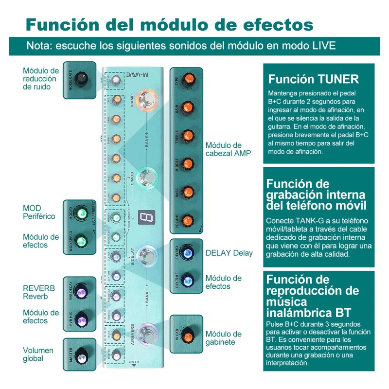 Efecto De Guitarra Tank G Profesional Y Portátil Verde