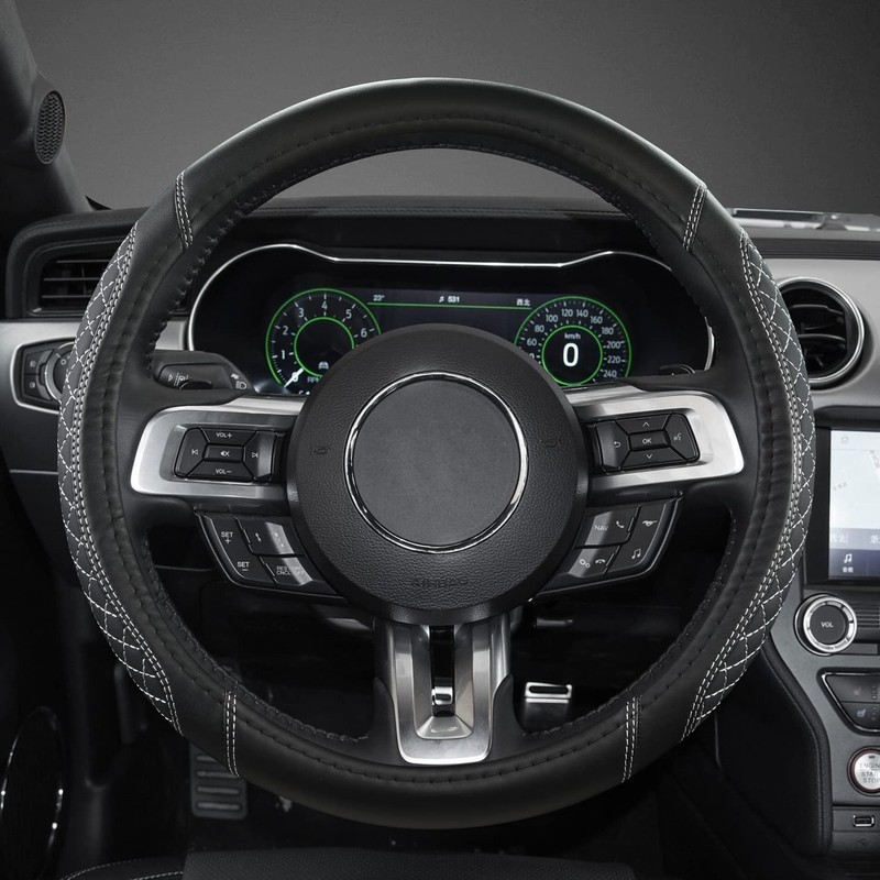 GIANT PANDA PU Leather Steering Wheel Cover, Compatible with Ford