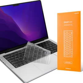 GhostCover Original Premium Ultra Thin Keyboard Cover Protector, Compatible with 2025 2024 2023 2022 2021 M4/M3/M2/M1 Pro/Max MacBook Pro 14/16, M4/M3/M2 MacBook Air 13/15, EU (ISO) Layout, Clear