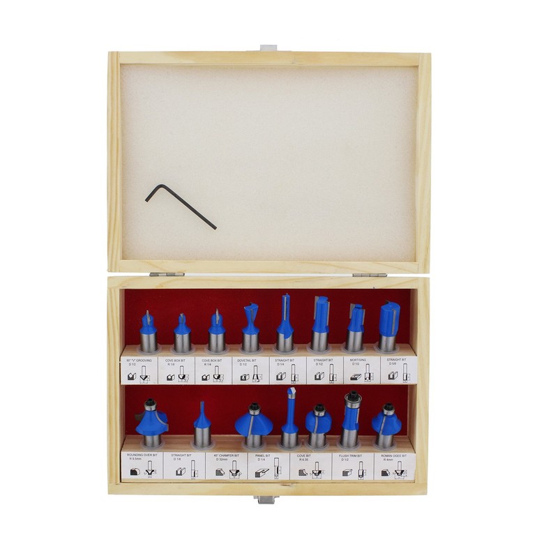 ABN Tungsten Carbide Router Bit 15-Piece Set, 1/2in Shank –