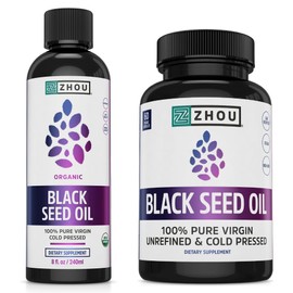 ZHOU Black Seed Oil & Capsules - Black Cumin Seed Oil Cold Pressed, Pure Unrefined Nigella Sativa, Premium Supplement for Health, Hair & Skin - 8 fl oz Bottle & 60 Capsules