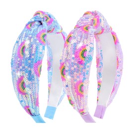 Lanmerry Knot Headbands for Women Glitter Sequins Wide Headband Rainbow Sparkle Headband Fashion Hair Accessories Headbands Girls Purple